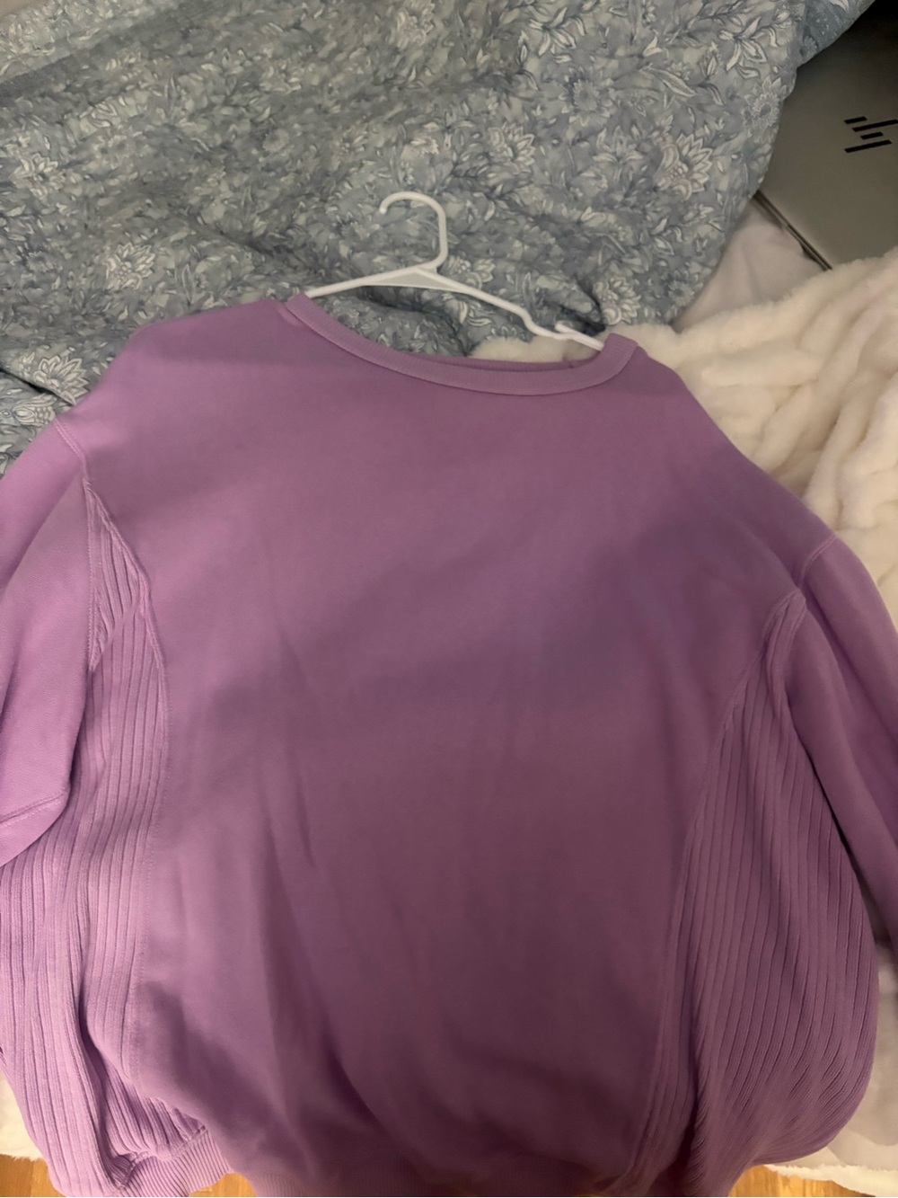 aerie Lavender Rib-Panel Crewneck Sweatshirt